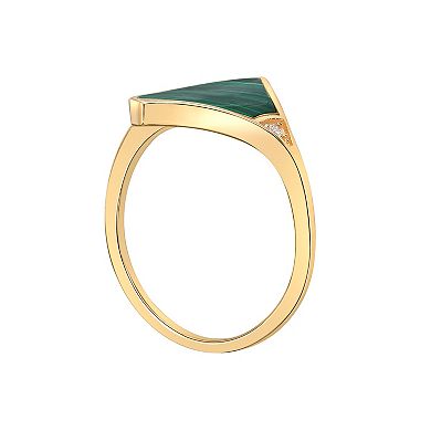 Gemminded 14k Gold Over Silver Malachite Fan Ring with Cubic Zirconia Accent