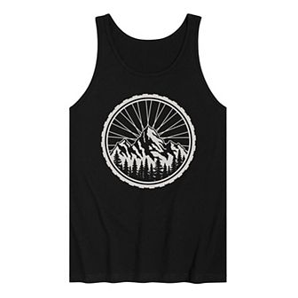 Men's Bike Wheel Mountain Scene Tank Top