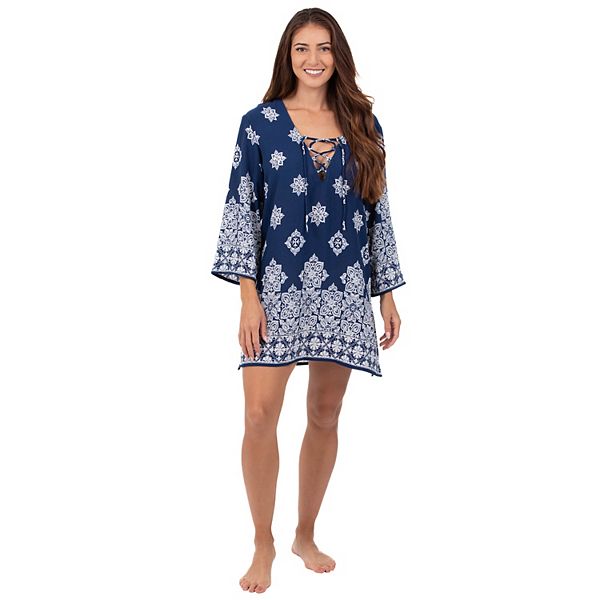 Women's Portocruz Lace-Up Print Swim Cover-Up Tunic