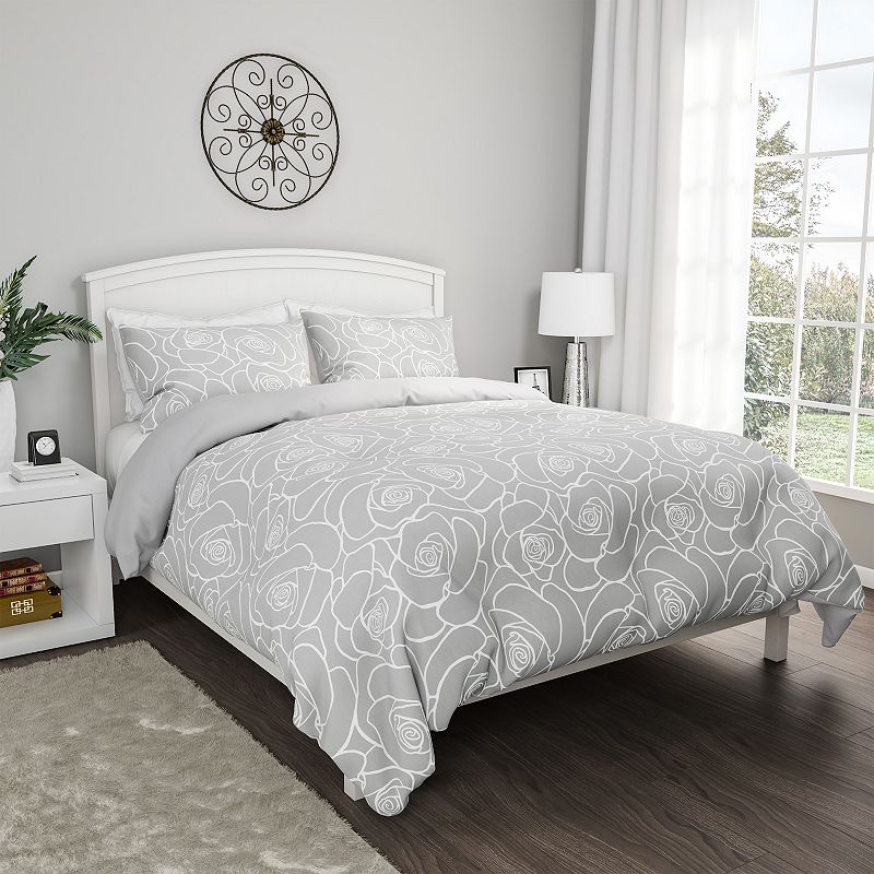 Hastings Home Rose Comforter Set with Shams, Grey, Queen