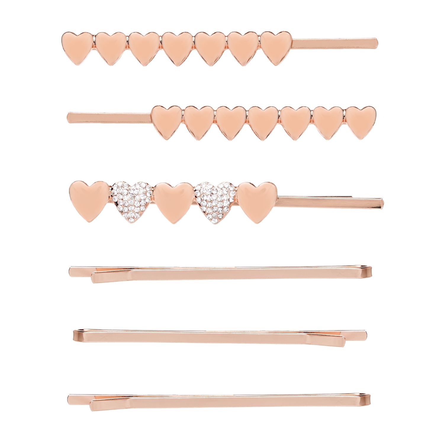 Image for LC Lauren Conrad Rose Gold Tone & Simulated Crystal Heart Bobby Pin 6-Pack at Kohl's.