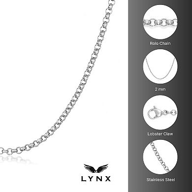 LYNX Men's Stainless Steel 2 mm Rolo Chain Necklace