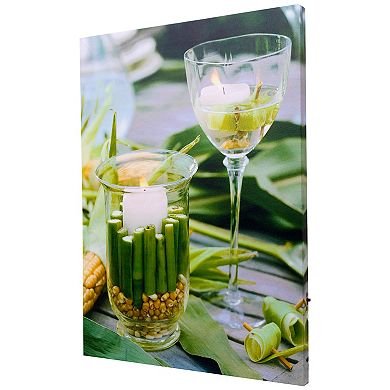 Northlight LED Lighted Spring Bamboo Candle in Vase 15.75" x 11.75" Canvas Wall Art
