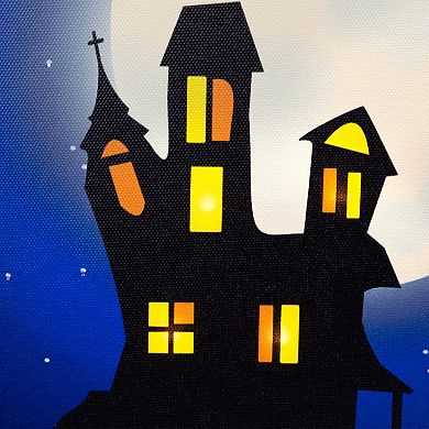 Northlight Fiber Optic and LED Lighted Witch in the Moon Halloween Canvas Wall Art