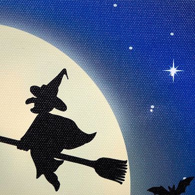 Northlight Fiber Optic and LED Lighted Witch in the Moon Halloween Canvas Wall Art