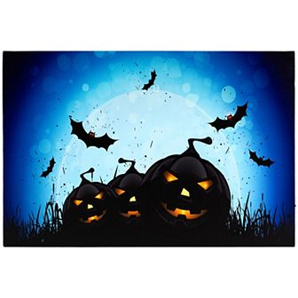 Northlight LED Lighted Jack-o'-lantern and Bats Halloween Canvas Wall Art