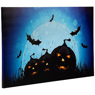 Northlight LED Lighted Jack-o'-lantern and Bats Halloween Canvas Wall Art