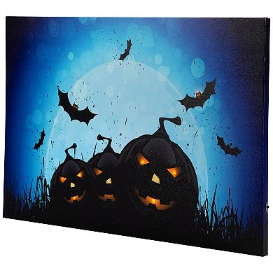 Northlight LED Lighted Jack-o'-lantern and Bats Halloween Canvas Wall Art