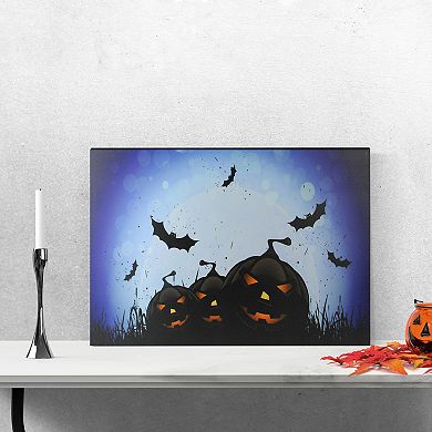 Northlight LED Lighted Jack-o'-lantern and Bats Halloween Canvas Wall Art