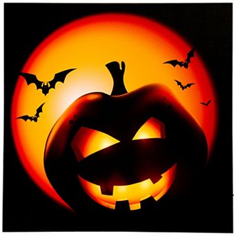 Northlight LED Lighted Bats and Jack-o'-lantern Halloween Canvas Wall Art