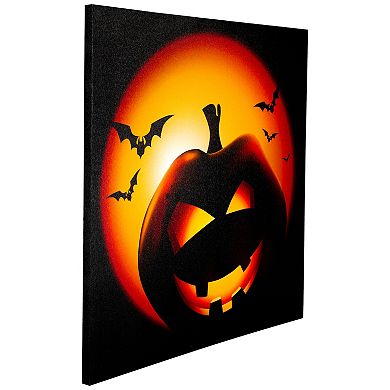 Northlight LED Lighted Bats and Jack-o'-lantern Halloween Canvas Wall Art