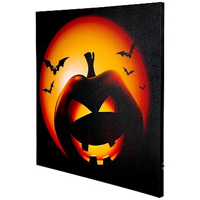 Northlight LED Lighted Bats and Jack-o'-lantern Halloween Canvas Wall Art