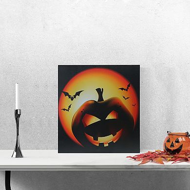 Northlight LED Lighted Bats and Jack-o'-lantern Halloween Canvas Wall Art
