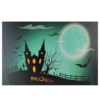 Northlight LED Lighted Eerie Church in Cemetery Halloween Canvas Wall Art