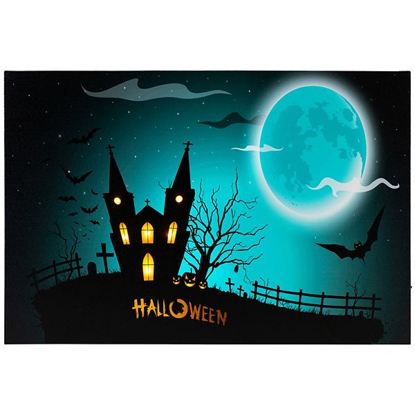 Northlight LED Lighted Eerie Church in Cemetery Halloween Canvas Wall Art