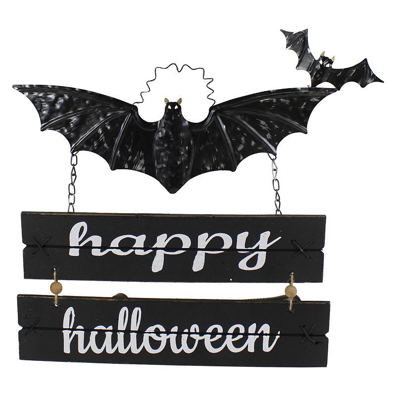 Northlight Black Bat and Happy Halloween Hanging Sign Wall Decor