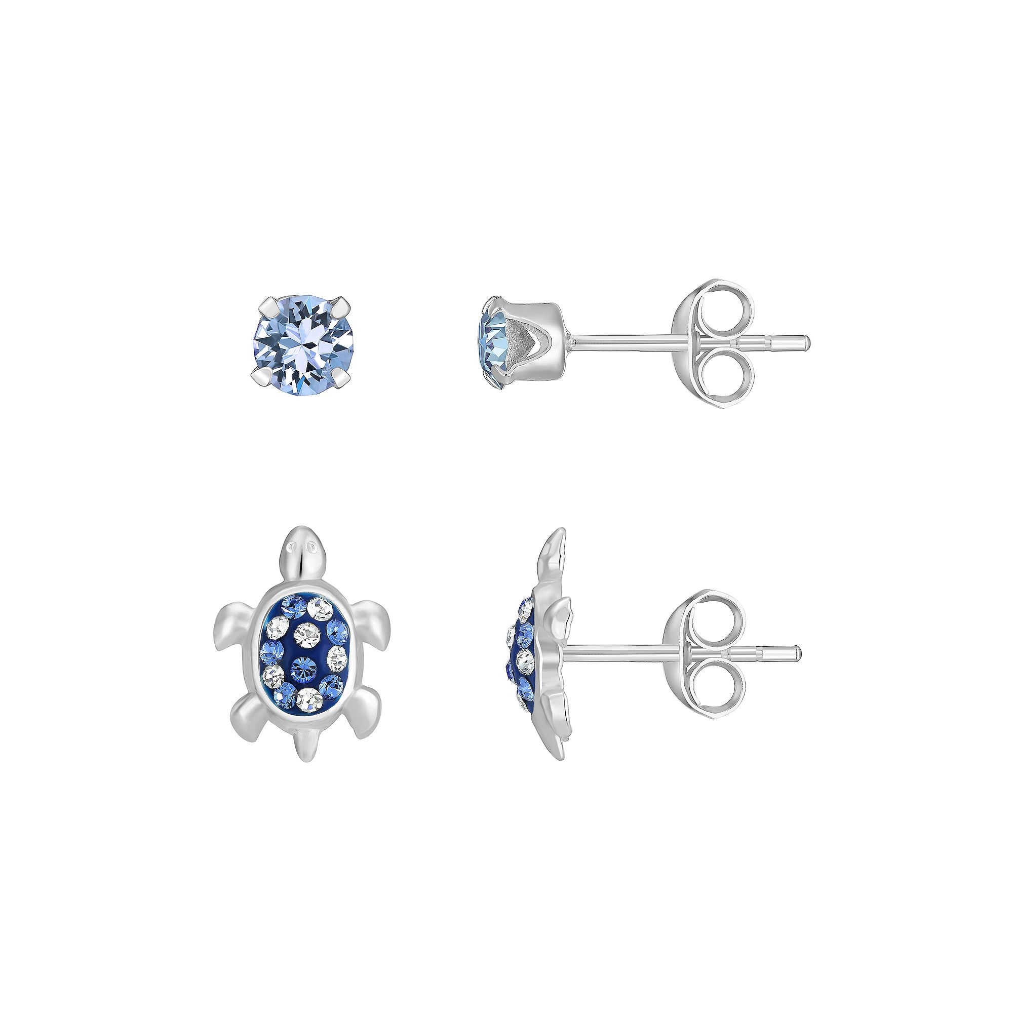 Charming Girl Kids Sterling Silver Crystal Turtle Earring Duo Set, Girls,