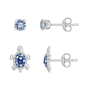 Charming Girl Kids' Sterling Silver Crystal Turtle Earring Duo Set