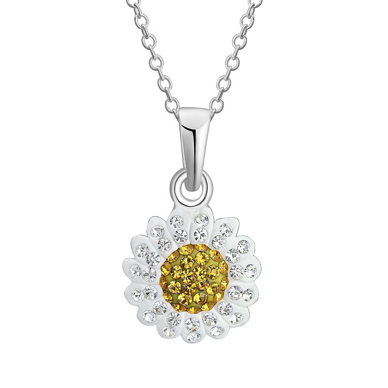 Charming Girl Kids Sterling Silver Crystal Daisy Pendant Necklace, Girls