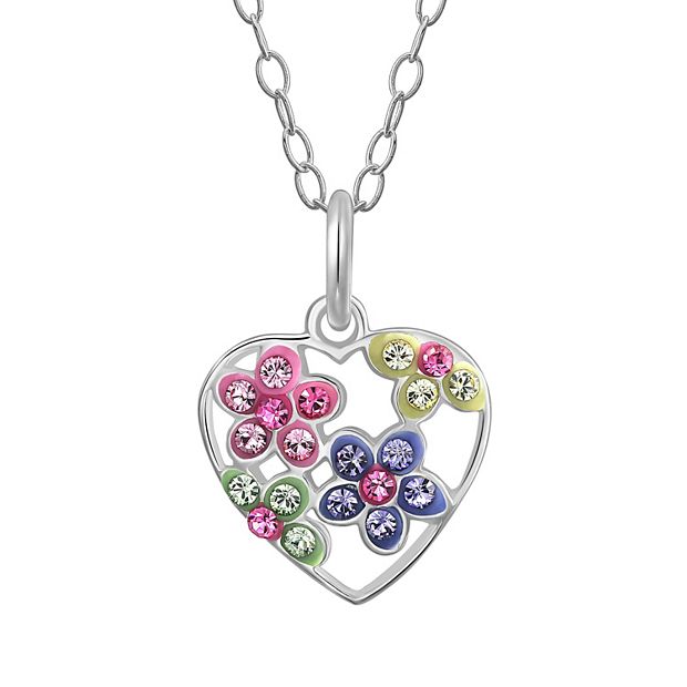 Charming Girl Sterling Silver Flower Heart Locket Necklace