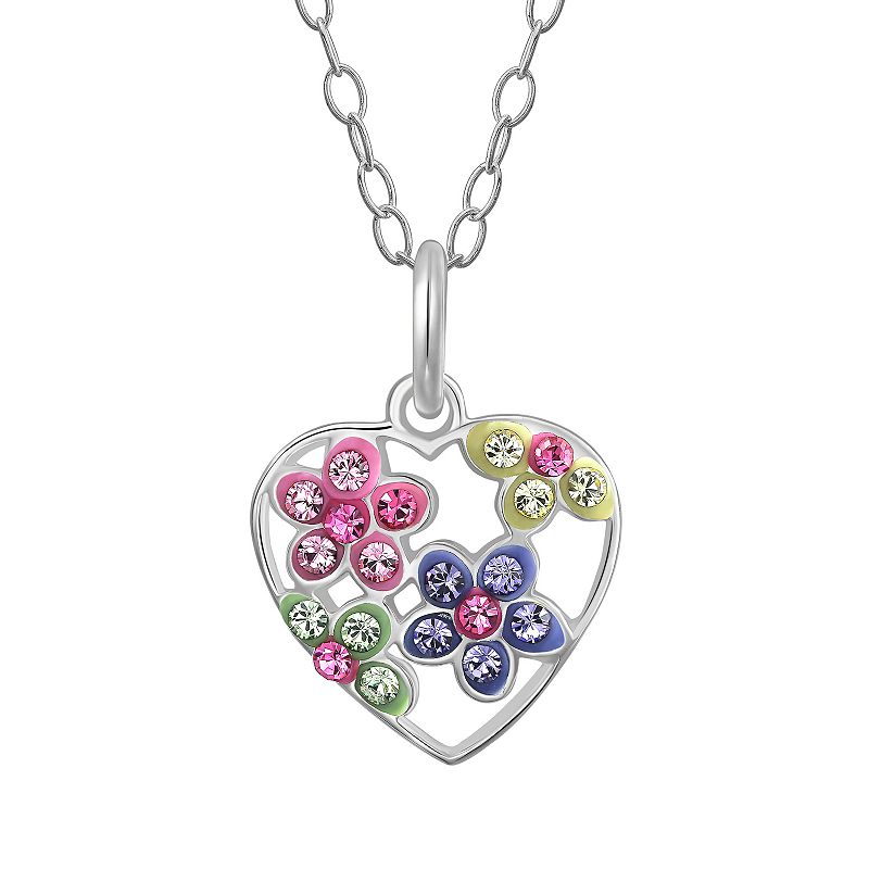 Charming Girl Kids Sterling Silver Crystal Flower Heart Pendant Necklace,