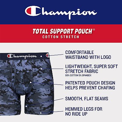 Men s Champion 3 Pack Total Support Pouch Cotton Stretch Boxer Brief