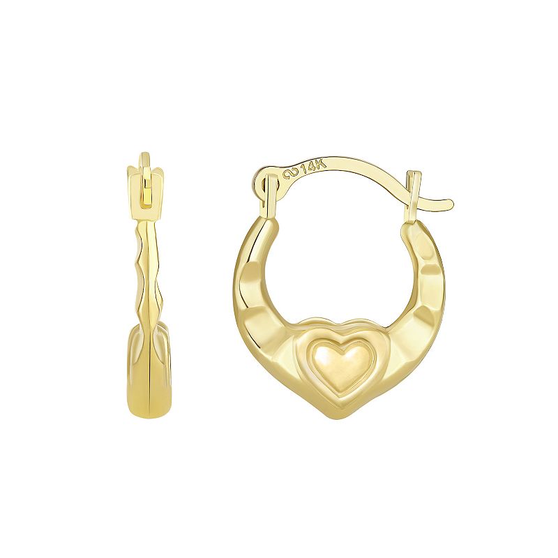 Charming Girl Kids 14k Gold Heart Hoop Earrings, Girls, Multicolor