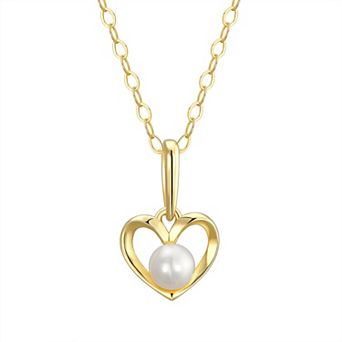 Charming Girl Kids' 14k Gold & Freshwater Cultured Pearl Open Heart Pendant Necklace