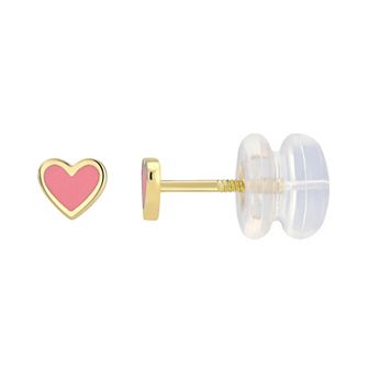 Charming Girl Kids' 14k Gold & Pink Enamel Heart Earrings