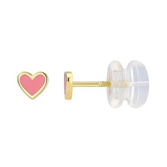 Charming Girl Kids' 14k Gold & Pink Enamel Heart Earrings