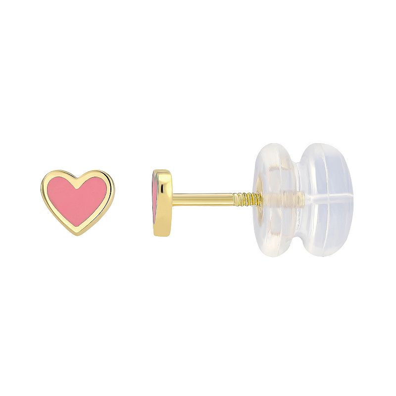 Charming Girl Kids 14k Gold & Pink Enamel Heart Earrings, Girls, Multicol