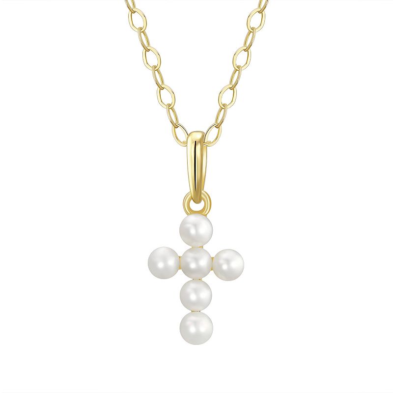 Charming Girl Kids 14k Gold & Freshwater Cultured Pearl Cross Necklace, G