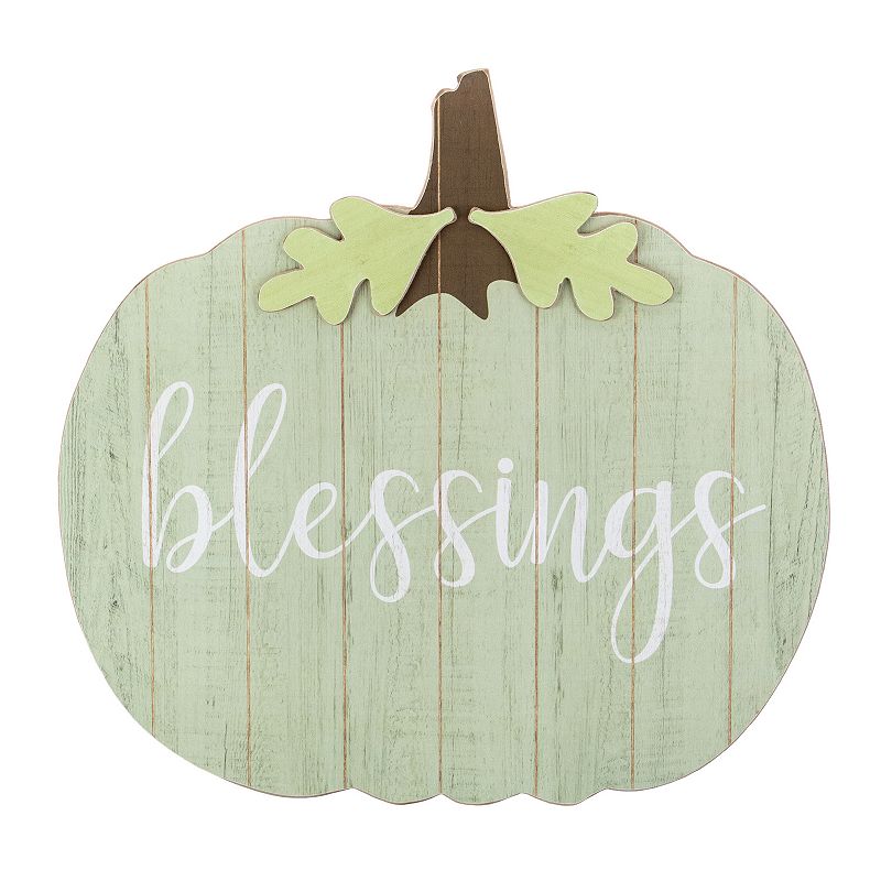 Northlight 20 Blessings Pumpkin Thanksgiving Wall Sign, Green