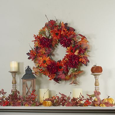 Northlight Artificial Leaves Flowers Wreath