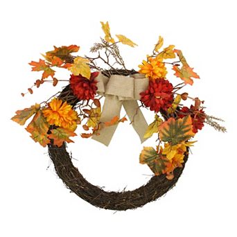 Northlight Fall Artificial Leaf Mum Twig Wreath