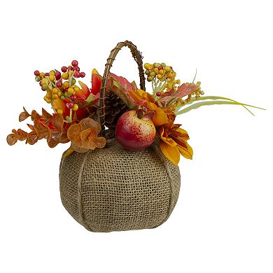Northlight 9" Yellow Autumn Floral Pumpkin Basket Tabletop Decor
