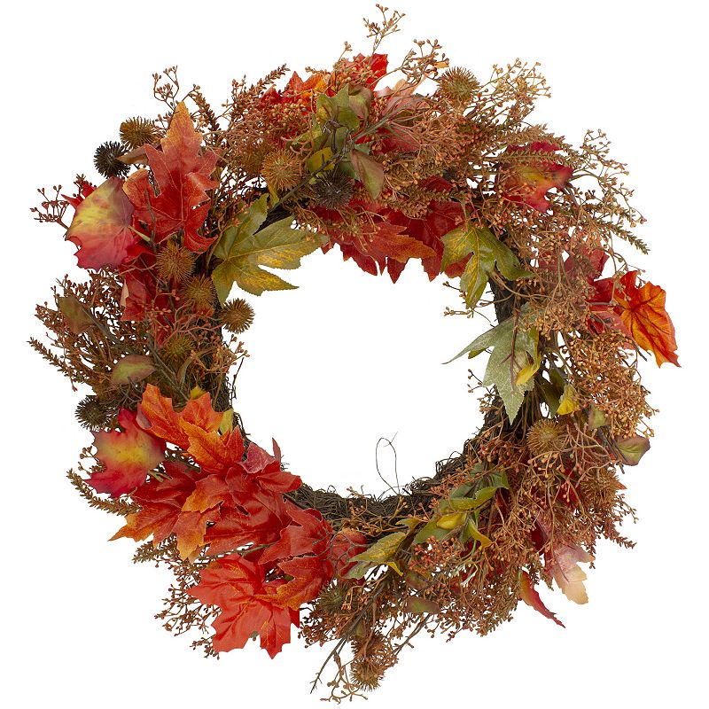 Northlight Autumn Artificial Maple Leaf Wreath, Orange
