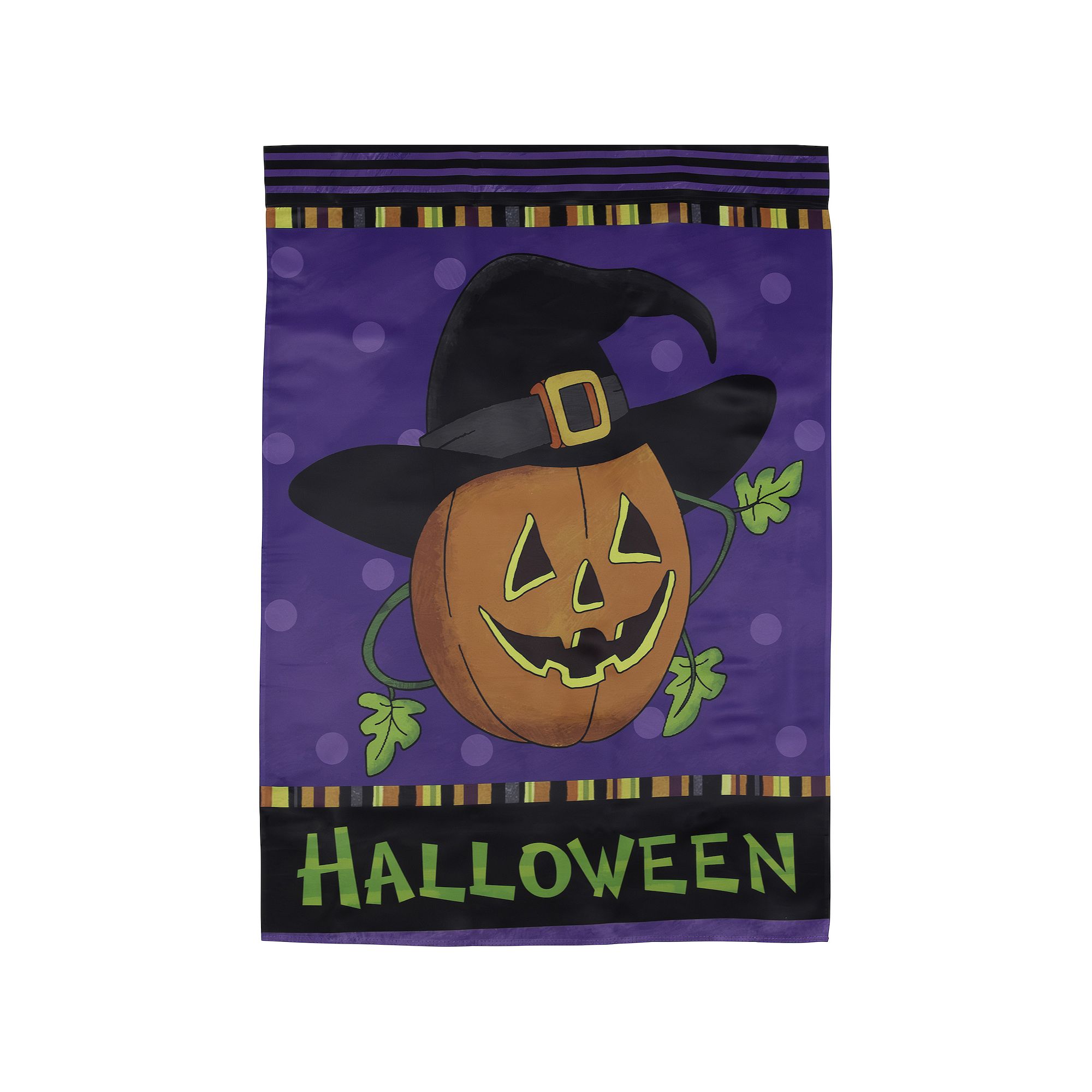 Northlight Happy Halloween Pumpkin in a Witch Hat Outdoor Garden Flag, Purp SKU:385464 sku 385464