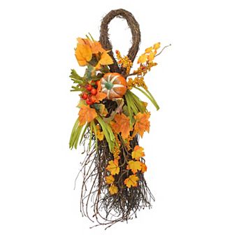 Northlight Autumn Artificial Berries Pumpkin Teardrop Swag Wall Decor