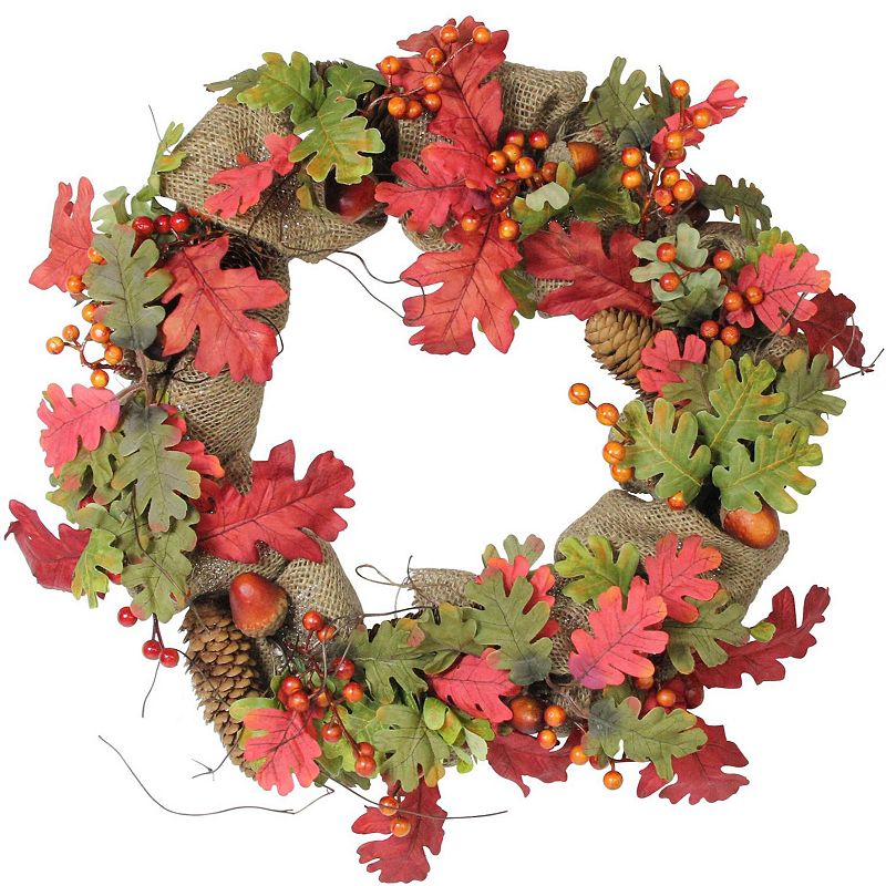 Northlight Autumn Artificial Leaves Acorn Wreath, Red