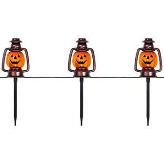 Northlight Set of 3 Orange Flickering Halloween Jack-O'-Lantern Pathway Markers
