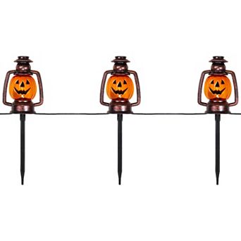 Northlight Set of 3 Orange Flickering Halloween Jack-O'-Lantern Pathway Markers