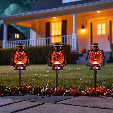 Northlight Set of 3 Orange Flickering Halloween Jack-O'-Lantern Pathway Markers