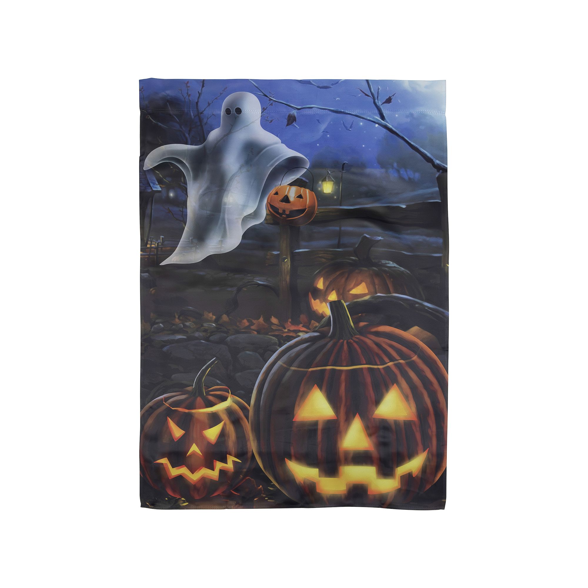 Northlight Pumpkins and Ghost Spooky Halloween Outdoor Garden Flag, Black