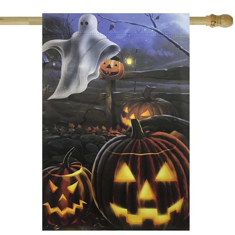 Northlight Pumpkins and Ghost Spooky Halloween Outdoor Garden Flag, Black