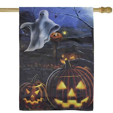 Northlight Pumpkins and Ghost Spooky Halloween Outdoor Garden Flag