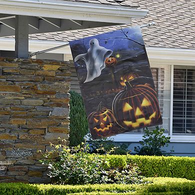 Northlight Pumpkins and Ghost Spooky Halloween Outdoor Garden Flag