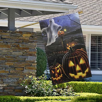 Northlight Pumpkins and Ghost Spooky Halloween Outdoor Garden Flag