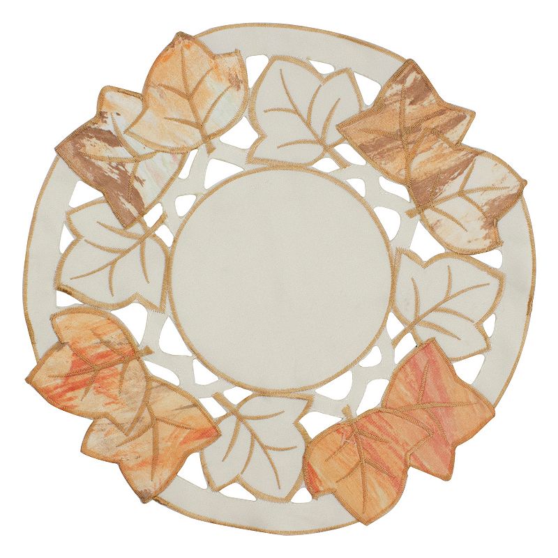 Northlight Embroidered Fall Leaf Thanksgiving Doily Table Decor, White