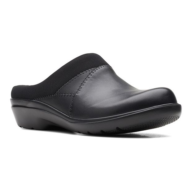 Clarks black leather clogs best sale